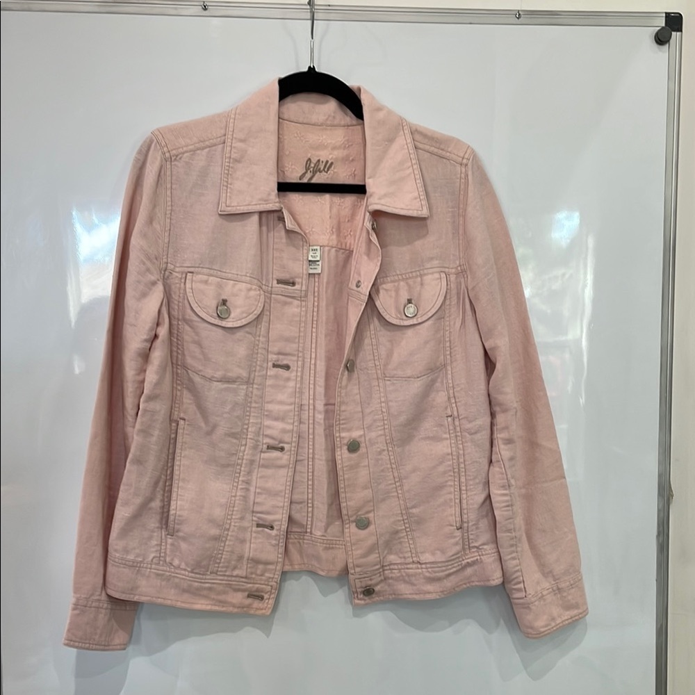 J Jill Cotton and Linen Blend Lightweight Jacket in Light Pink Size XS Tall
